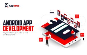 Android app development illustration with UI.